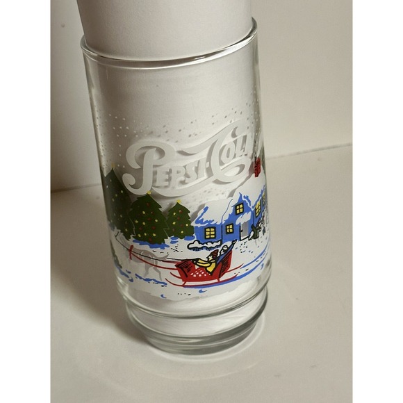 Vintage 5-3/4" Pepsi Drinking Glass with Christmas Graphics